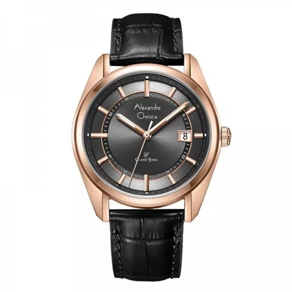 Alexandre Christie AC 8695 Rosegold Dark Grey Black Leather Man MDLRGDG